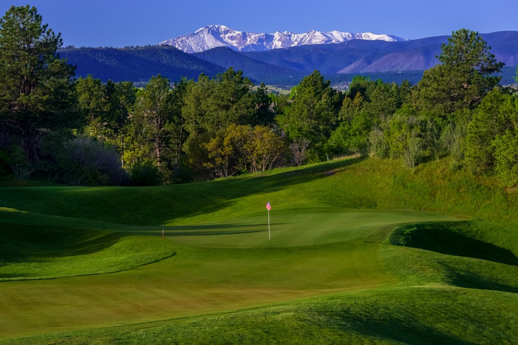 Golf Course green with a orange flag on the hole